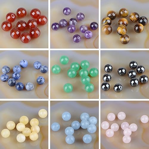 Miniatura 1 de Massive Beads 140 cuentas de cristal natural, ónix negro y ojo de tigre azul, cuentas redondas sueltas y curativas con cordón elástico de cristal