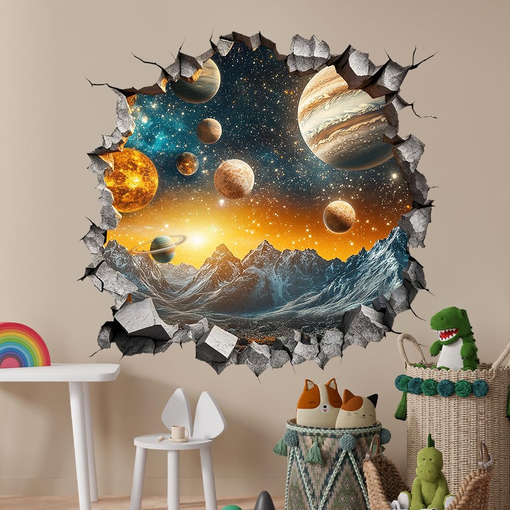 Wandtattoo Weltraum, Wandtattoo Schlafzimmer, Wandaufkleber für Kinderzimmer Junge Jugendzimmer, Galaxie-Tapete, Personalisierte Wand- und Türdekorationen, selbstklebend, wasserfest, 3D Weltraumplanet