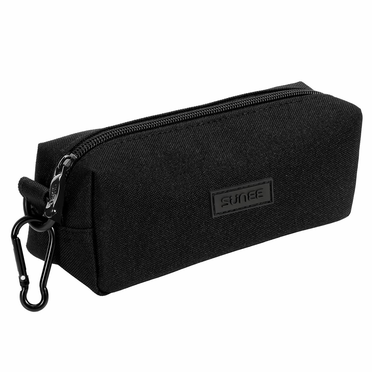 SUNEE Black Pencil Case, Portable Pencil Pouch with Metal Clip, Simple Stationery Small Pen Case for School & Office