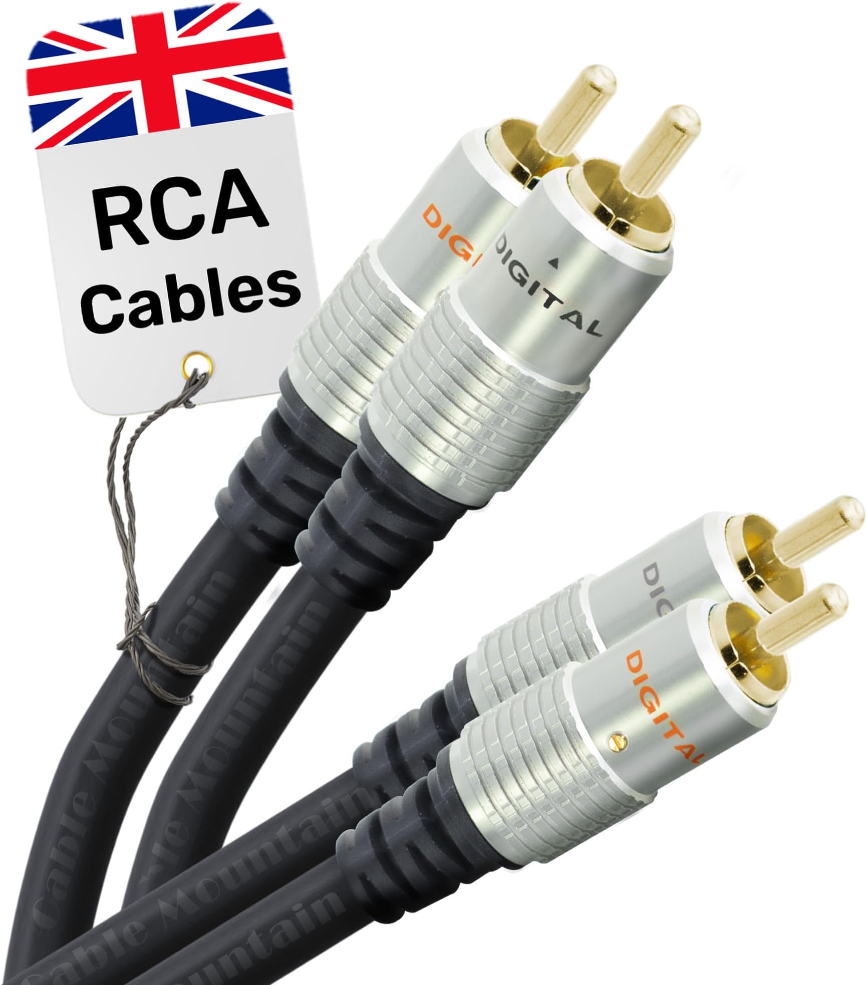 CableMountain 2 RCA to 2 RCA Cable 3m - Gold Plated Male-to-Male Phono to Phono Cable | RCA Audio Cable for Amplifier, Turntable, TV, Home Theater, Speakers and HiFi Systems