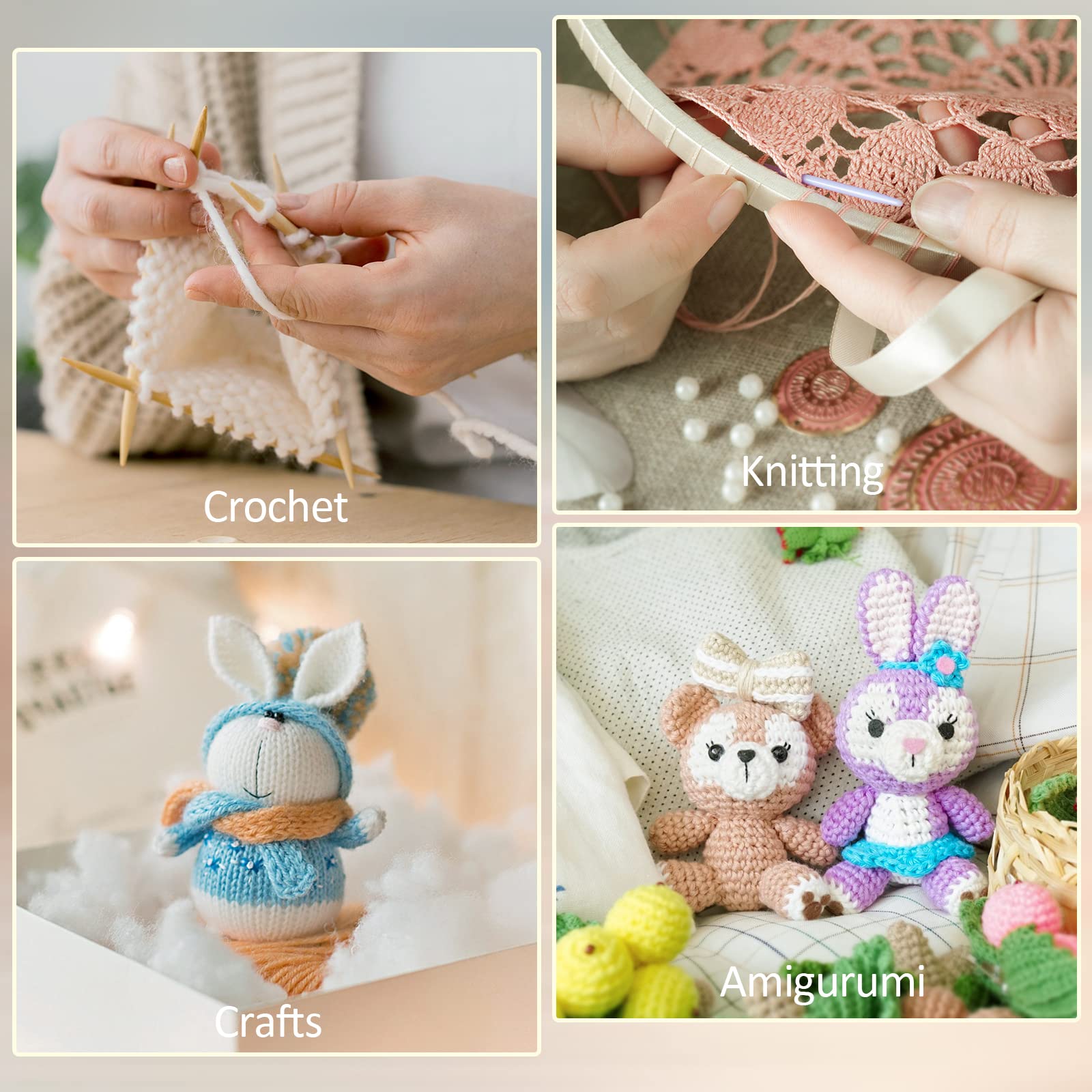 LIHAO 15 matasse di filato di cotone per uncinetto, lavori a maglia, kit all'uncinetto per principianti, con uncinetto e segnapunti (150 m per gomitolo)