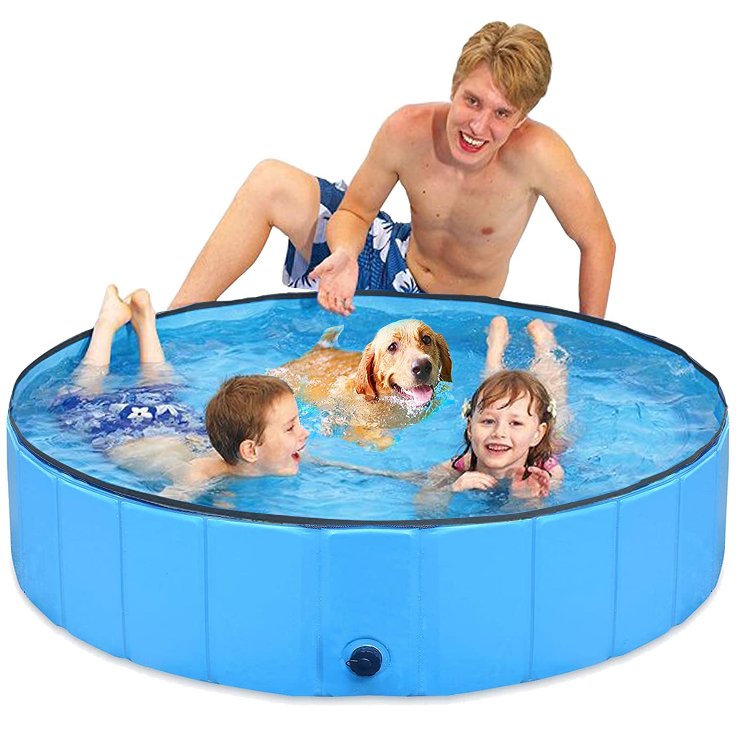 Taeku Piscina para Perros, Grandes Plegable Piscina Mascotas Gatos PVC Antideslizante y Resistente Bañera para Perros Interior Exterior (Azul 160 * 30)