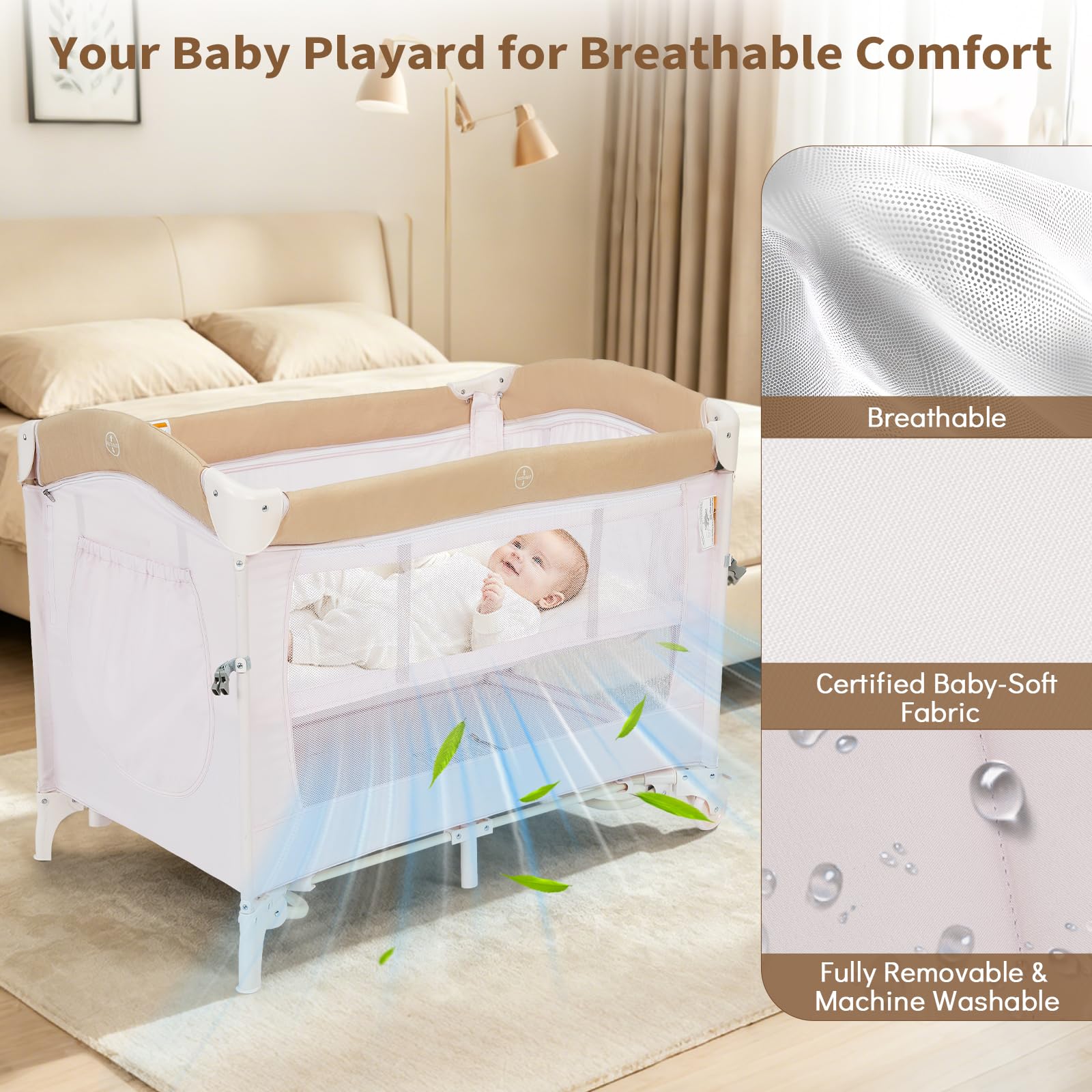 5-in-1 Baby Beistellbett Mit Rollen Klappbar – Vielseitiges Babycenter Als Reisebett, Laufstall, Wickeltisch & Wiege – Inklusive Matratze, Tragetasche, Musikspiel Und Mobile – Bis 15 kg – Rosa