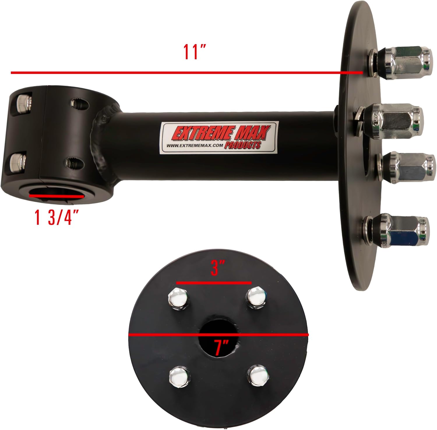 Extreme Max 5001.6769 Straight Tube Spare Tire Mount for Polaris RZR XP Turbo, 1-3/4" Clamp with Bushings Down to 1-1/2"