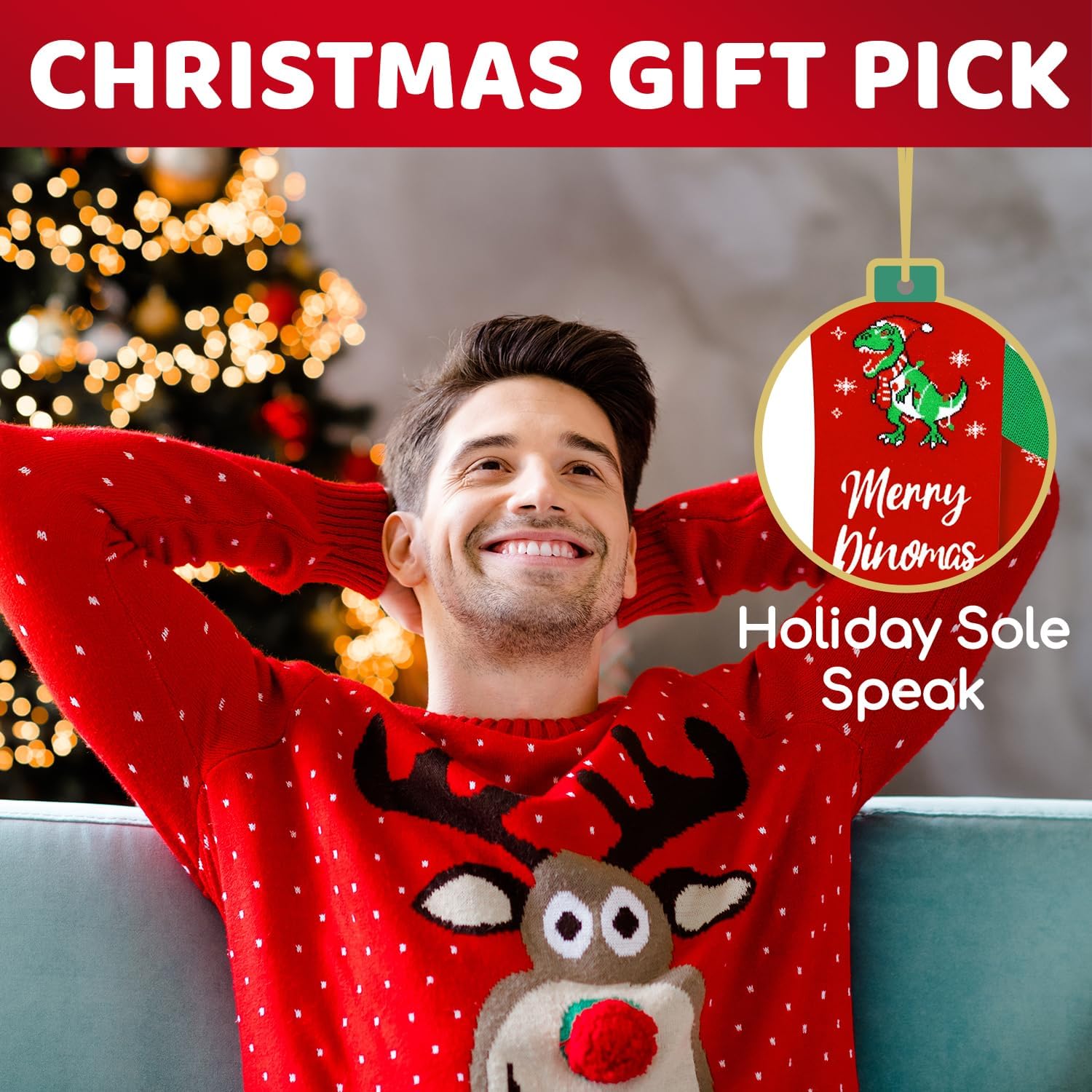 HAPPYPOP Christmas Stocking Stuffers - Xmas Dinosaur Cat Gifts, Dog Socks with Greeting Card - Image 5