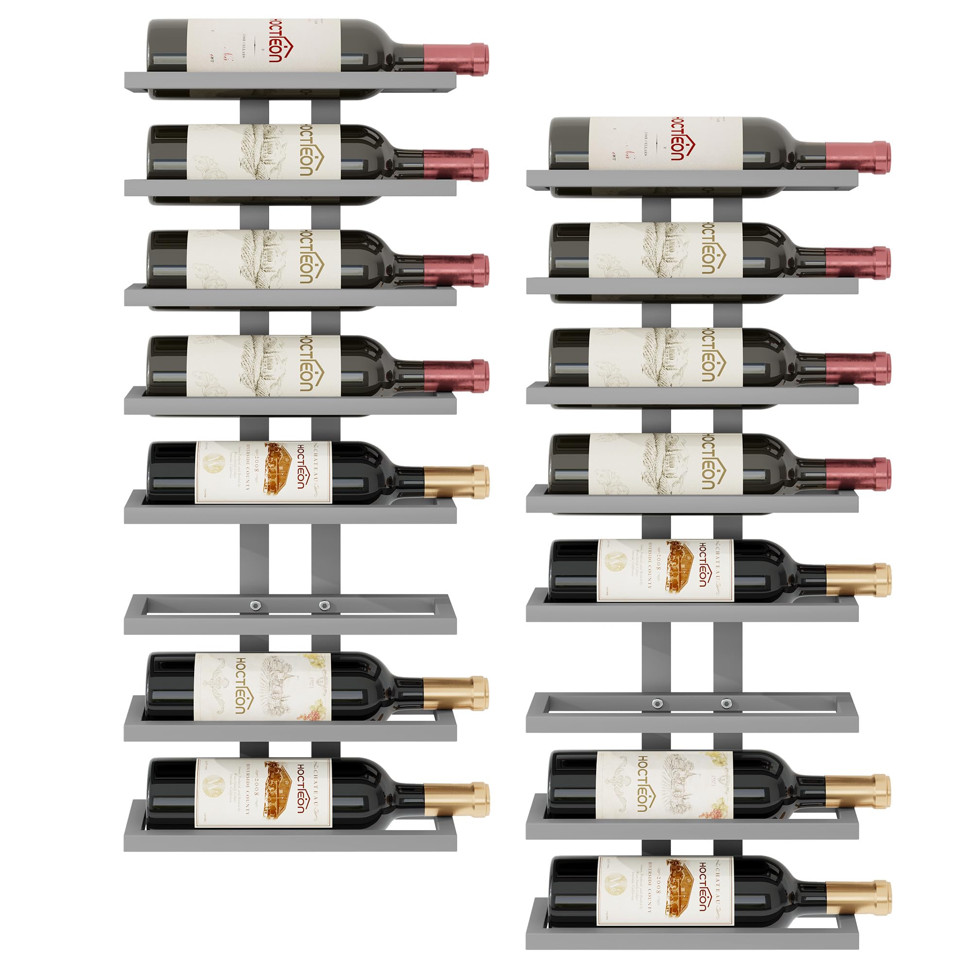 Hoctieon 2-Set 8 Tier Wall Mount Wine Rack (16 Tiers), Wall Racks for Wine Bottles Display and Storage, Hanging Bottle Organizer for Living Room, Kitchen, Wine Cellar, Bar, Grey