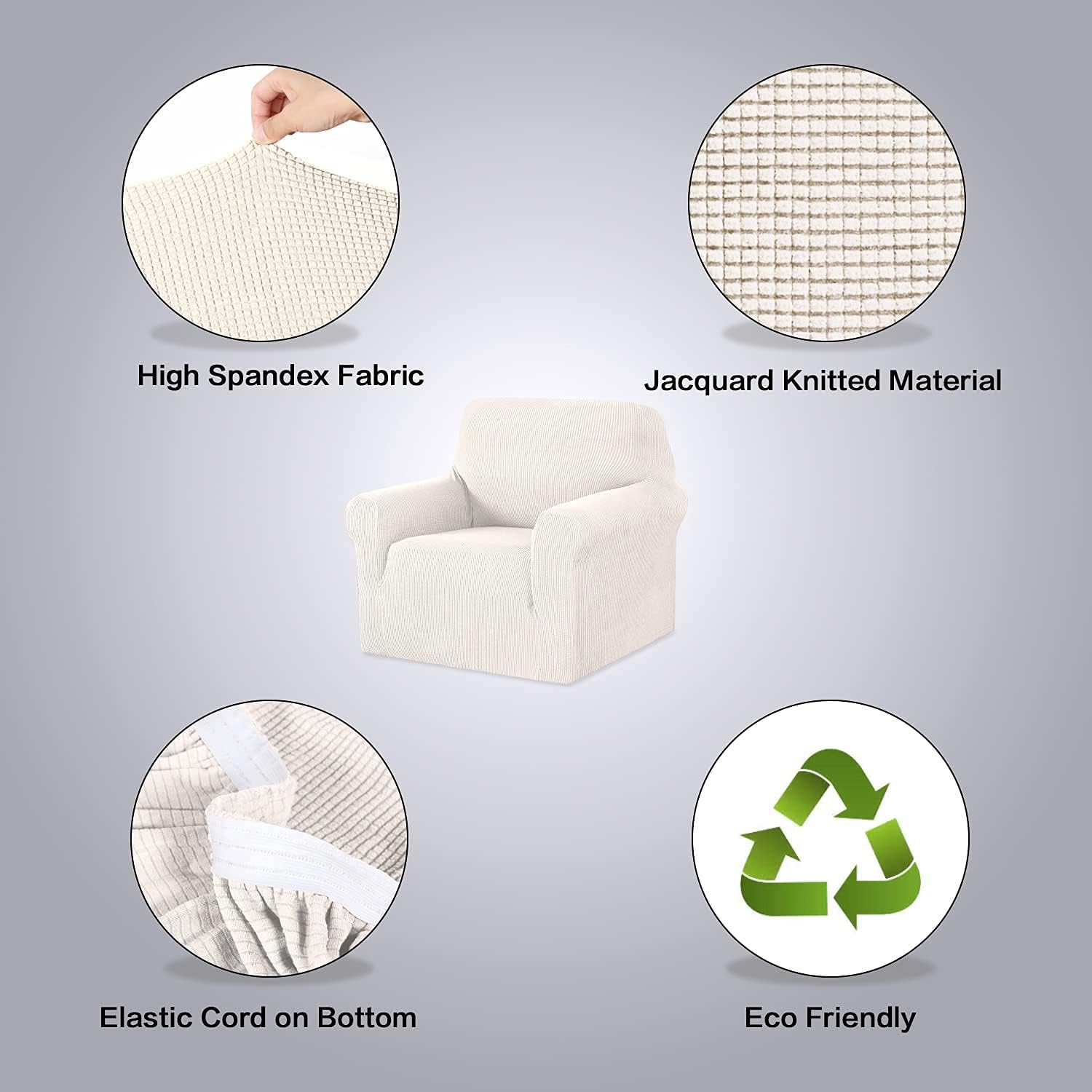 H.VERSAILTEX Stretch Sofa Covers for 3 Cushion Couch Bundle Stretch Chair Slipcover, Ivory