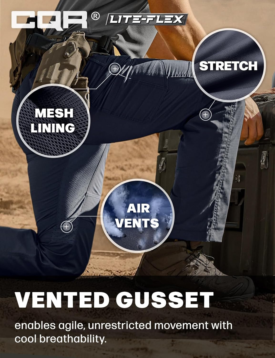 CQR Men's Utility Flex Cargo Pants, Classic-Fit Casual Stretch Work Pants, Water Resistant Lightweight Tactical Hiking Pants - Image 7