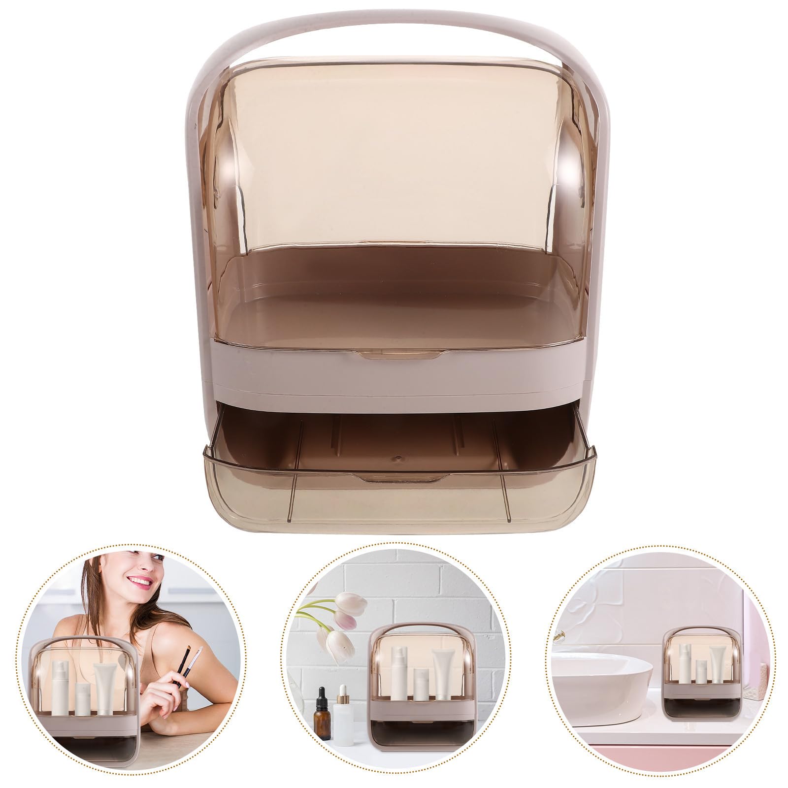 Organizador de Maquillaje Grande con Cajones, Abs, Rosa, Portátil