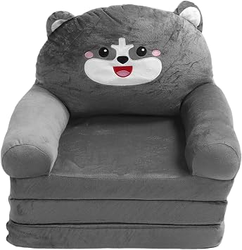 Kids Sofa, for Children, 2 in 1 Flip Open Design, Extendable Sleeper Couch, Lightweight Lounging Chair, Foldable, Cartoon Grey Dog Pattern, Multi-Functional, Space Saving 3 Layers