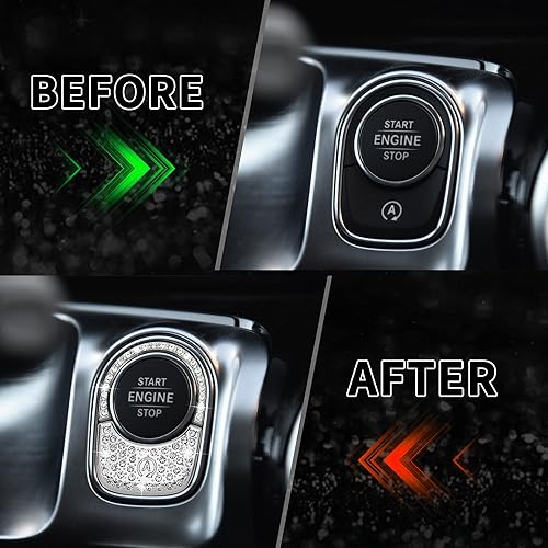 Miniatura 3 de TOMALL Bling - Cubierta para botón de encendido de motor de automóvil, compatible con Mercedes Benz GLB 2020, anillo de diamantes de imitación para