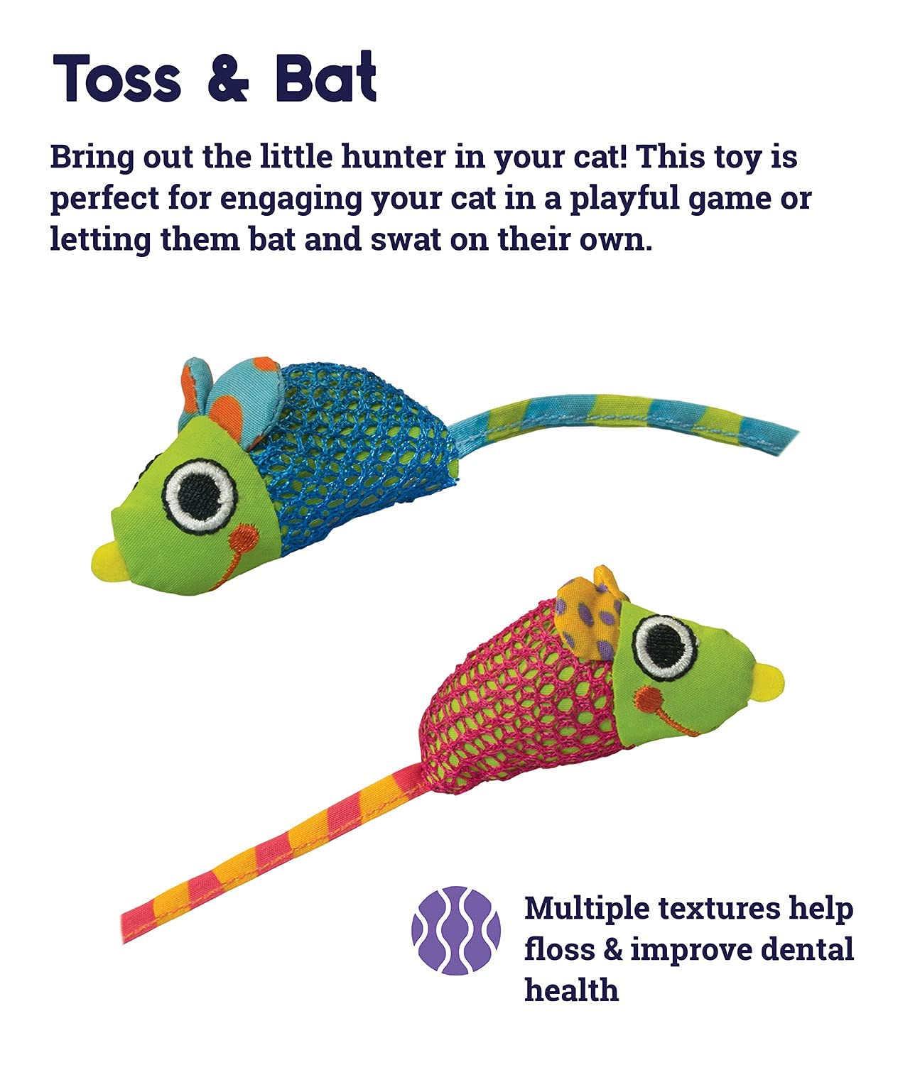 Outward Hound Catnip Chew Mice Dental Health Cat Toy 17 cm | Catnip-Infused Chew Toy for Cats | Soft Fabric Oral Care Toy for Chewing, Play & Positive Behavior 2