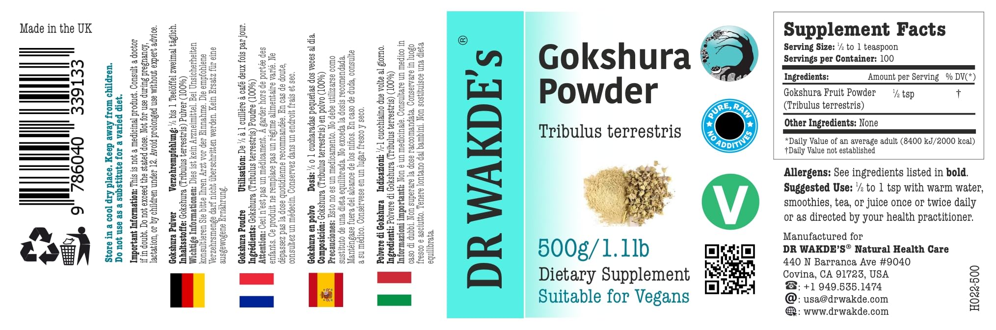 DR WAKDE'S® Gokshura Pulver (Tribulus terrestris) - 500g (1.1lb) I 100% Kräuter I Ayurvedische Nahrungsergänzung I KOSTENLOSER VERSAND auf mehrere I Mengenrabatt I Versand am selben Tag