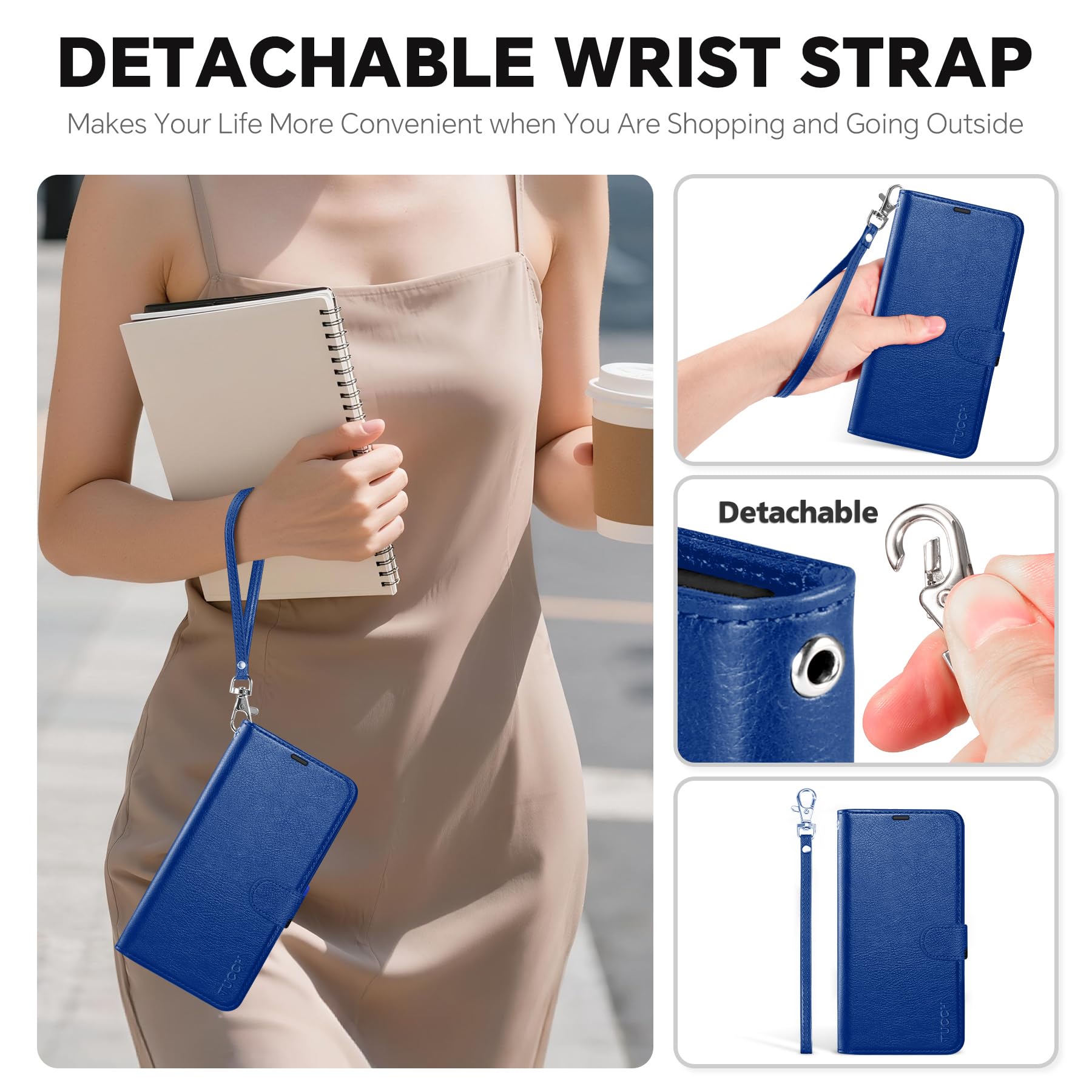 TUCCH Custodia per Galaxy S26, 2-in-1 Staccabile Cinturino Cover Blocco RFID Portafoglio Slot Carte Protezione Pelle Sintetica TPU Supporto Cover per Galaxy S26 (6,3" 2026), Blu Zaffiro Testurizzato