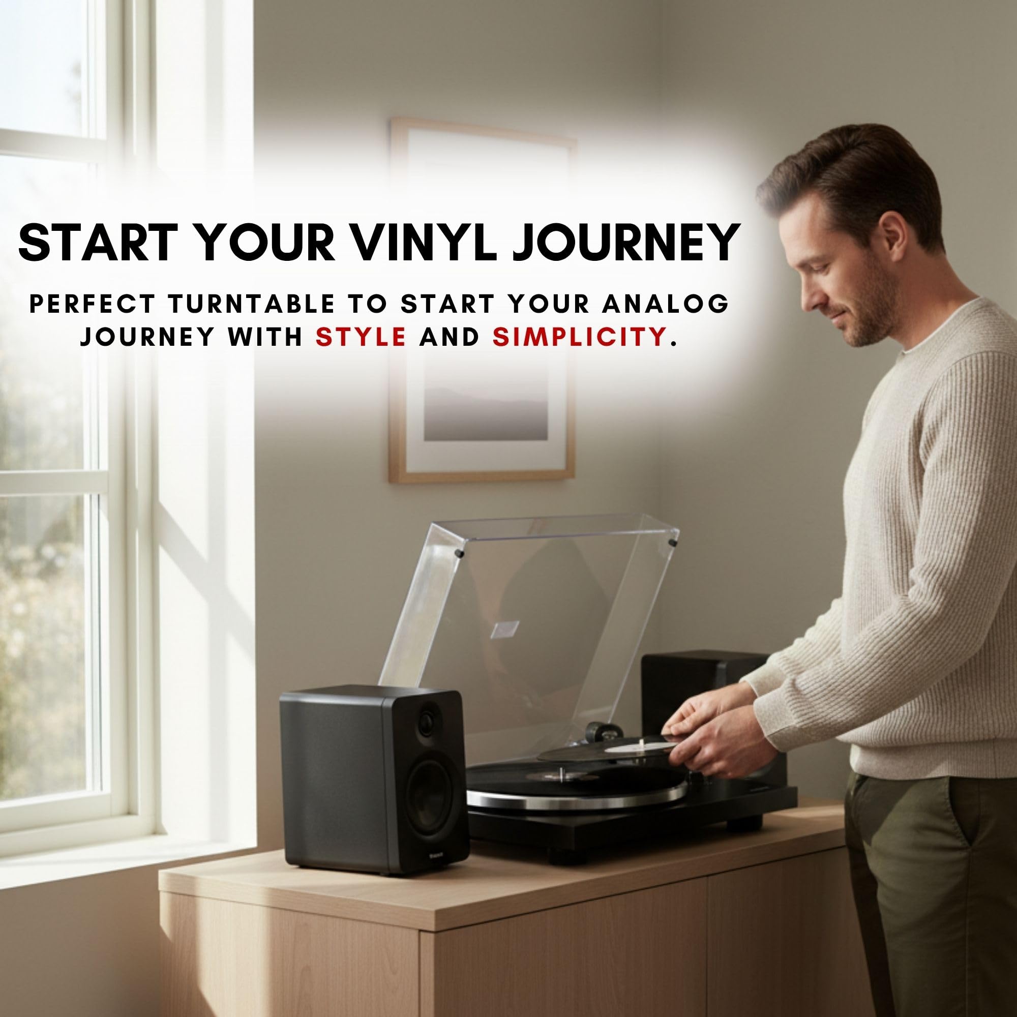 VULKKANO TD10 Gramofon Bluetooth z automatycznym odtwarzaniem, precyzyjne ramię, zintegrowany korektor fonu/linia i elegancka konstrukcja kompatybilna z winylami 33 i 45 obr./min