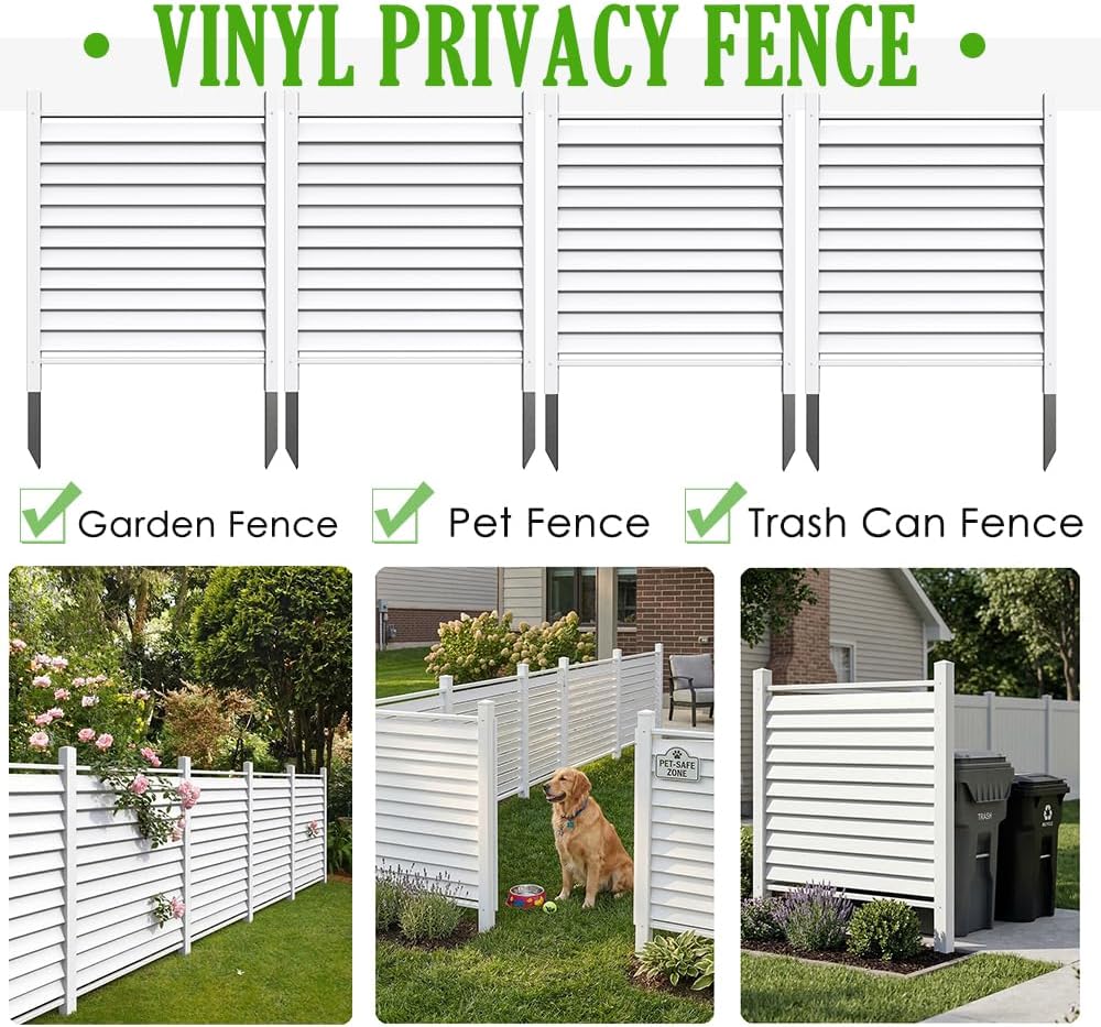 36" W X 45" H Outdoor Privacy Fence Panels Air Conditioner AC Fence Screens Kit Vinyl White Trash Garbage Can Enclosure, Plastic Picket Fence for Garden Patio Lawn - 1 Panel