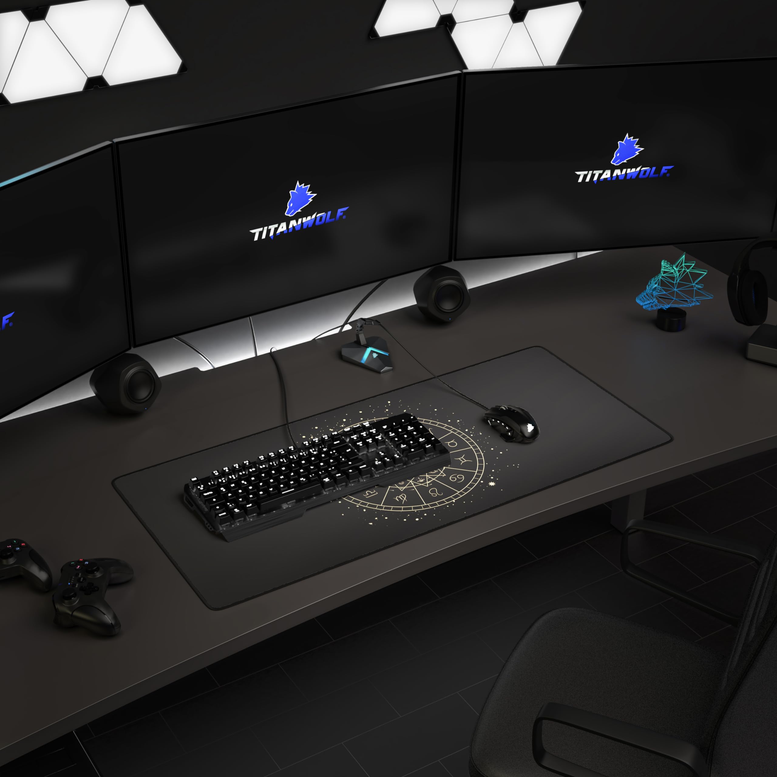 Tappetino Per Mouse Gaming XXL Titanwolf - 900x400mm, Base In Gomma Antiscivolo, Design Zodiac - Foto 4