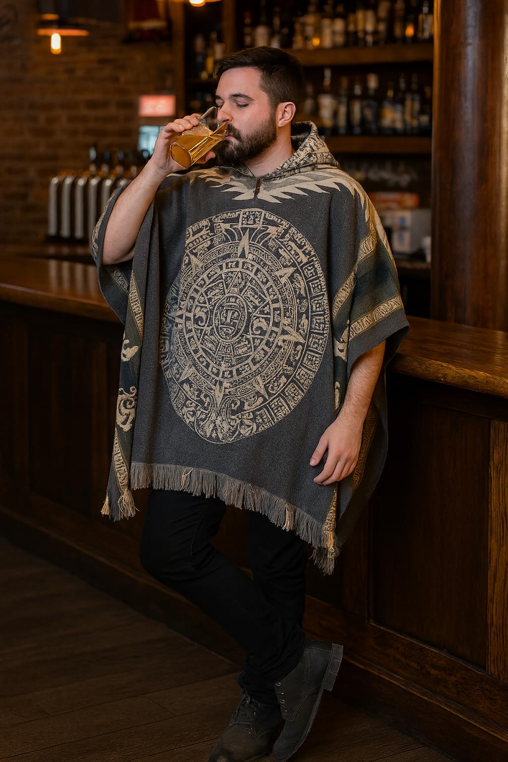 Gamboa Premium Alpaca Poncho Mexicano Hombre Manta Polar Abrigo Otoño Invierno Hecho en Ecuador