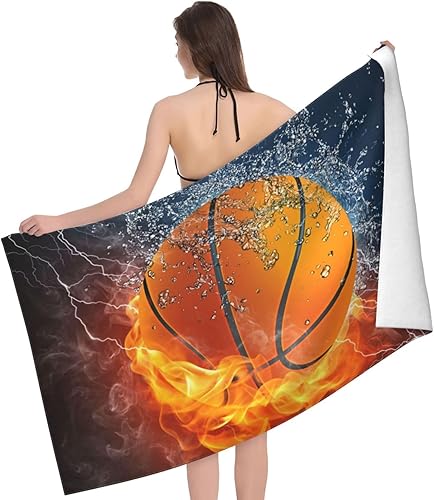 Miniatura 3 de VOOHDDY Toalla de playa fresca de pelota de baloncesto, grande, suave, absorbente, de secado rápido, toallas de baño de gran tamaño para baño,