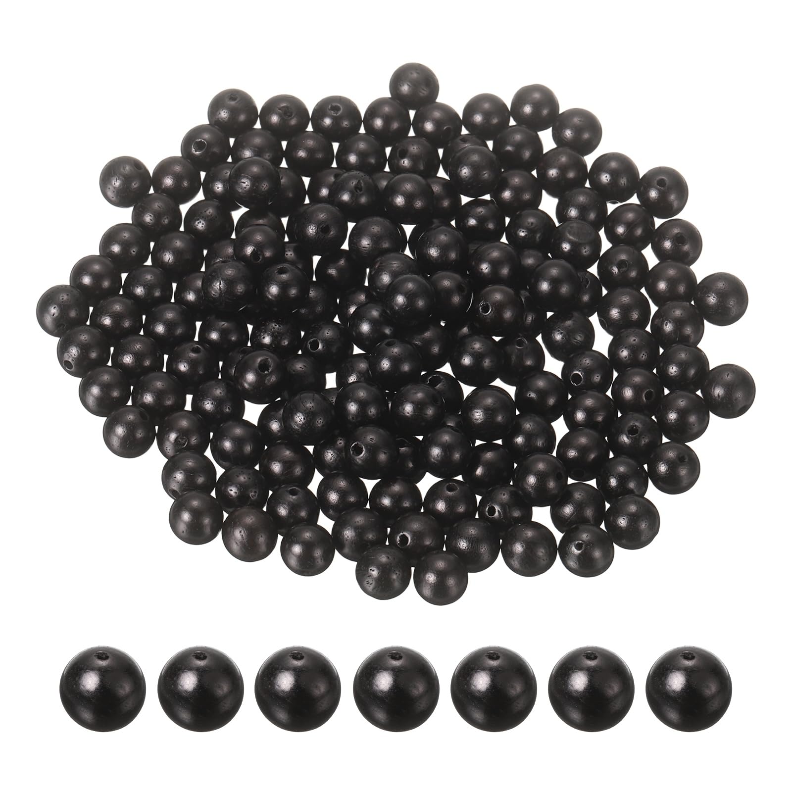 sourcing map 200pcs Round Wooden Beads, 8mm Dia Small Wood Beads for DIY Crafts, Bracelet, Wristlet, Necklace, Jewelry Making, Black