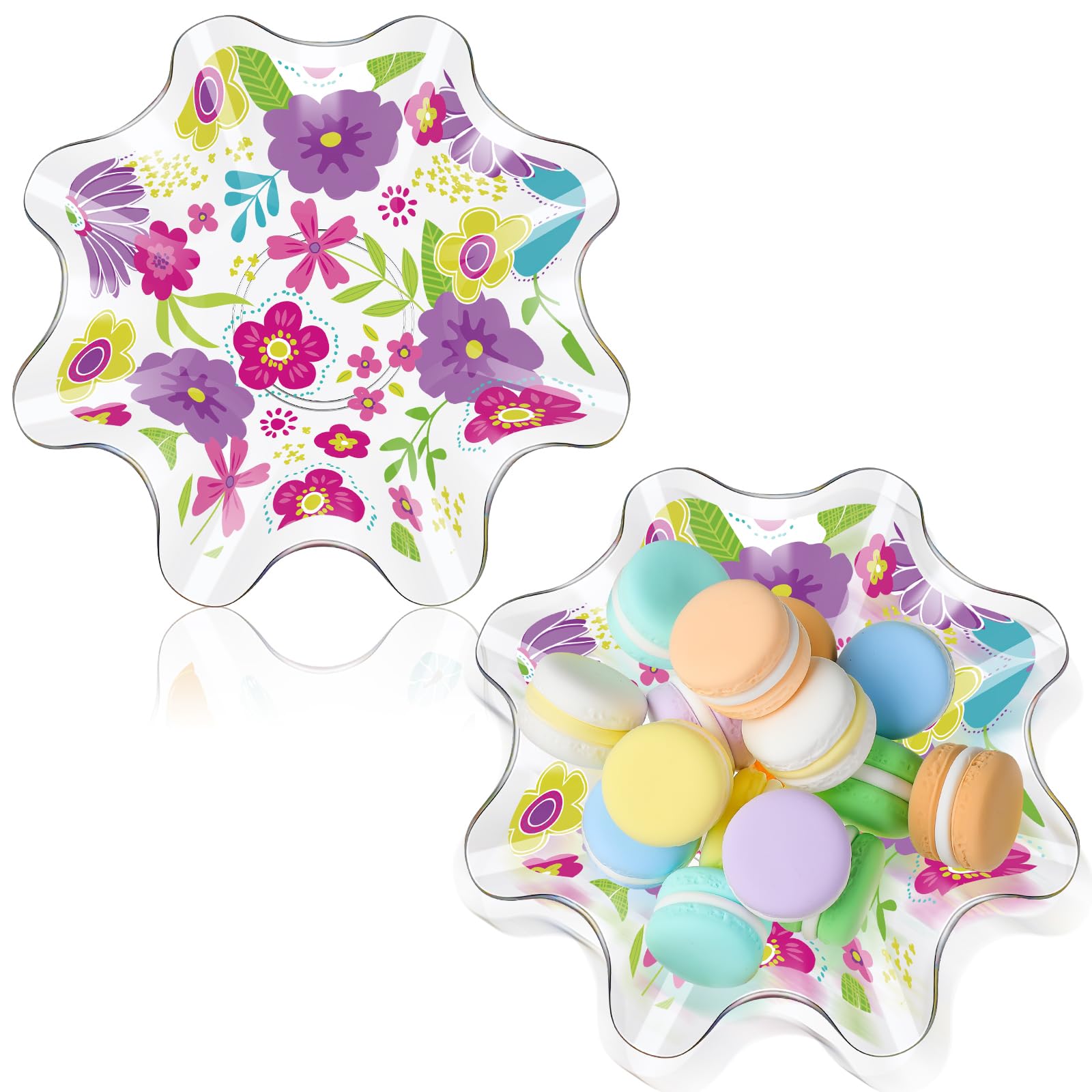 Tioncy 2 Pcs Summer Flowers Plastic Bowls 8.3 Inch Daisies and Wildflowers Candy Bowls Reusable Serving Dish for Snack Fruit Candy Holiday Tableware for Summer Wedding Birthday Food Party Supplies