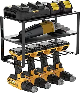 OUUO 3 Tiers Tool Garage Organization Heavy Duty Carbon Steel Power Tool Organizer - USA Designed Garage Storage Shelves - Garage Wall Mount Shelf - Power Tool Storage Rack
