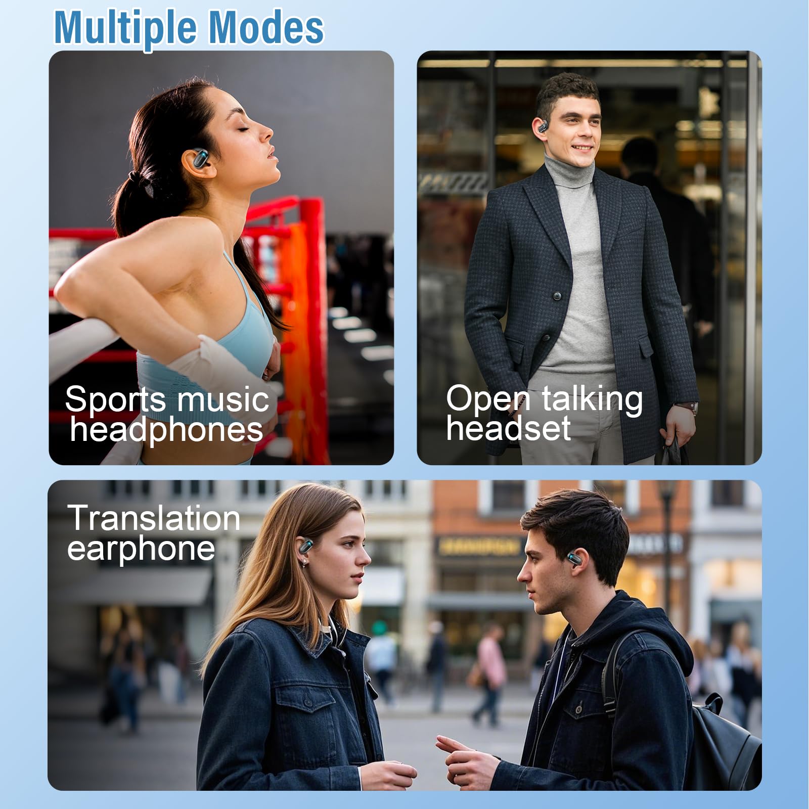 7 Translation Modes Real-time Translation Headphones 164 Languages, AI Headphones Language Translators, 58H Bluetooth 5.4 Earphones Open Ear for Travel Business and Learning, Black Product Image 3
