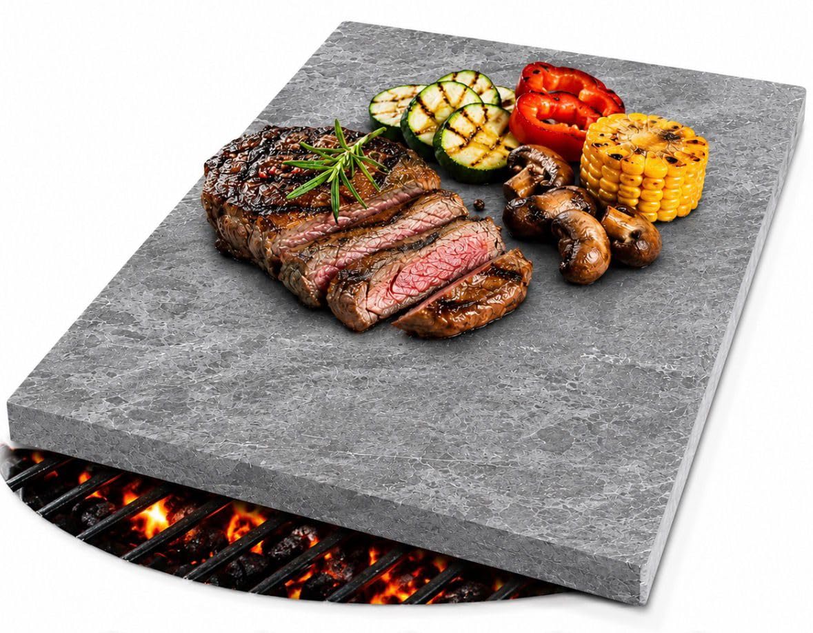 Piastra grill Elegant Line, pietra ollare prodotta in Italia, 34,5 × 18,5 × 2 cm, piastra da portata calda, distribuzione uniforme del calore (40 x 20 x 2 cm)