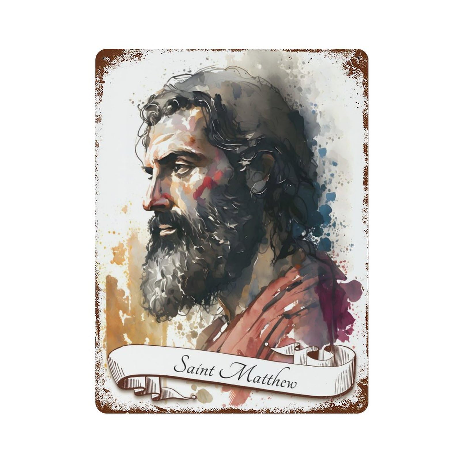 Saint Matthew The Apostle Weathered Tin Sign 15.7"x11.8", for Garage, Bar And Workshop Decor, Vintage Wall Decor