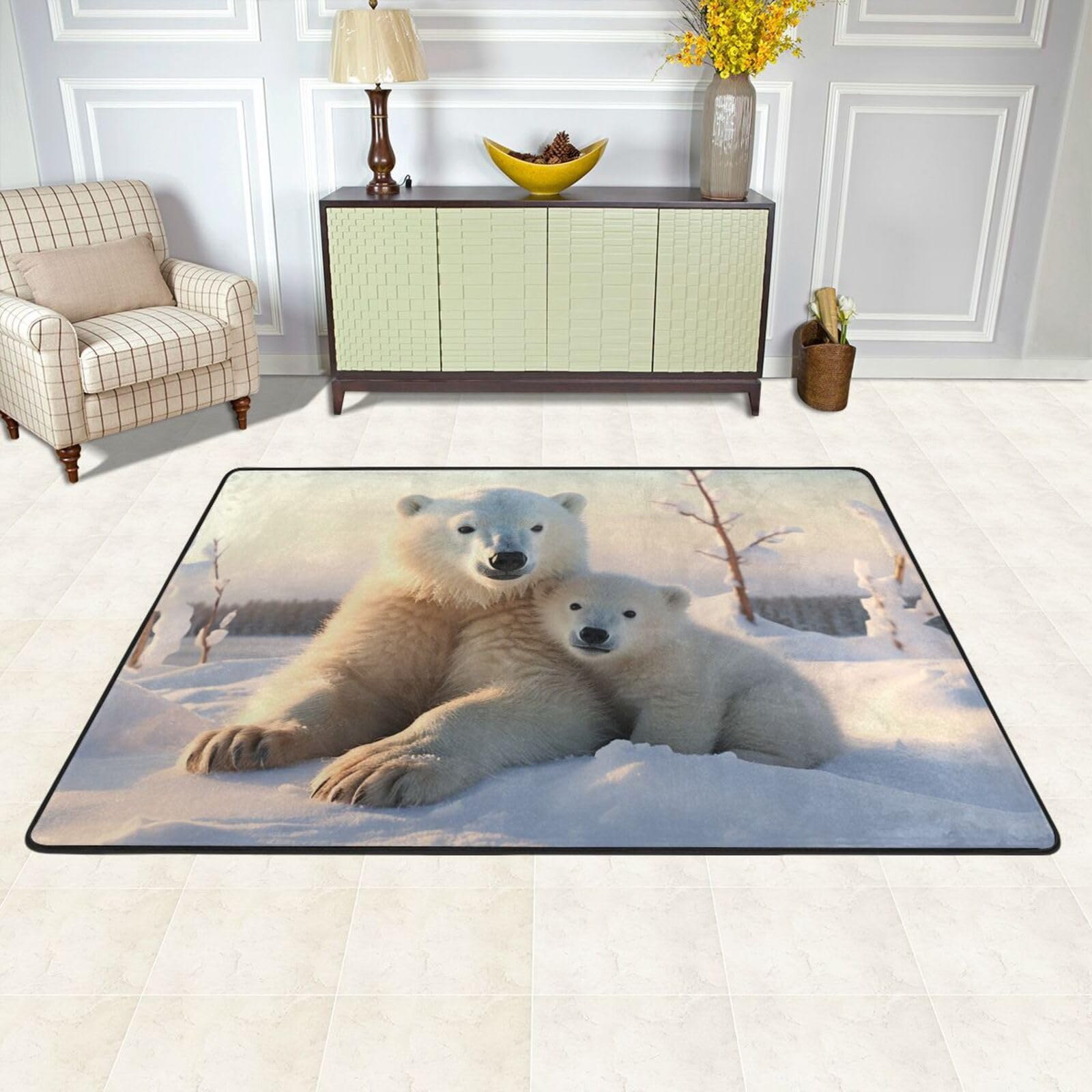 Tapis de sol pour cuisine et buanderie motif ours polaires lavable 183x122cm