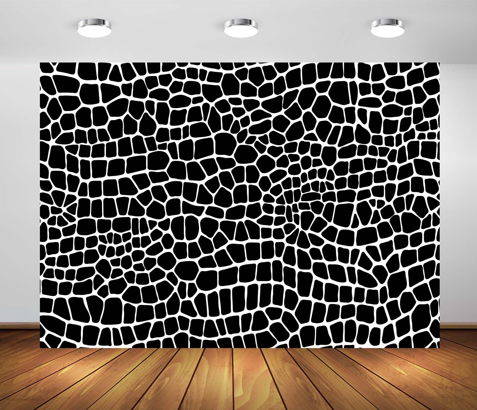 3.5x2.5m Toile de Fond Abstraite en Peau de Serpent Noir et Blanc, Motif de Peau de Crocodile, Serpent, Reptile, décorations de fête, bannière, Accessoire de séance Photo