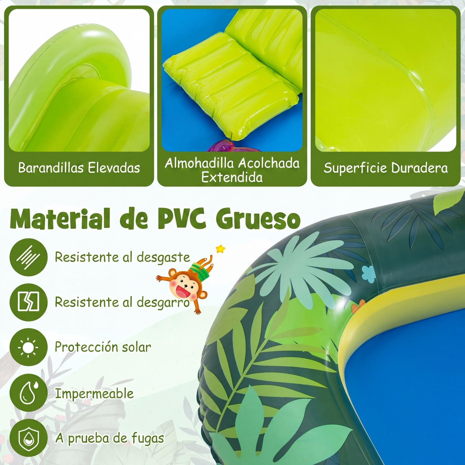 COSTWAY Piscina Hinchable Infantil con Tobogán, Rociador Jirafa y Lanzamiento Aros, 208x178x138 cm
