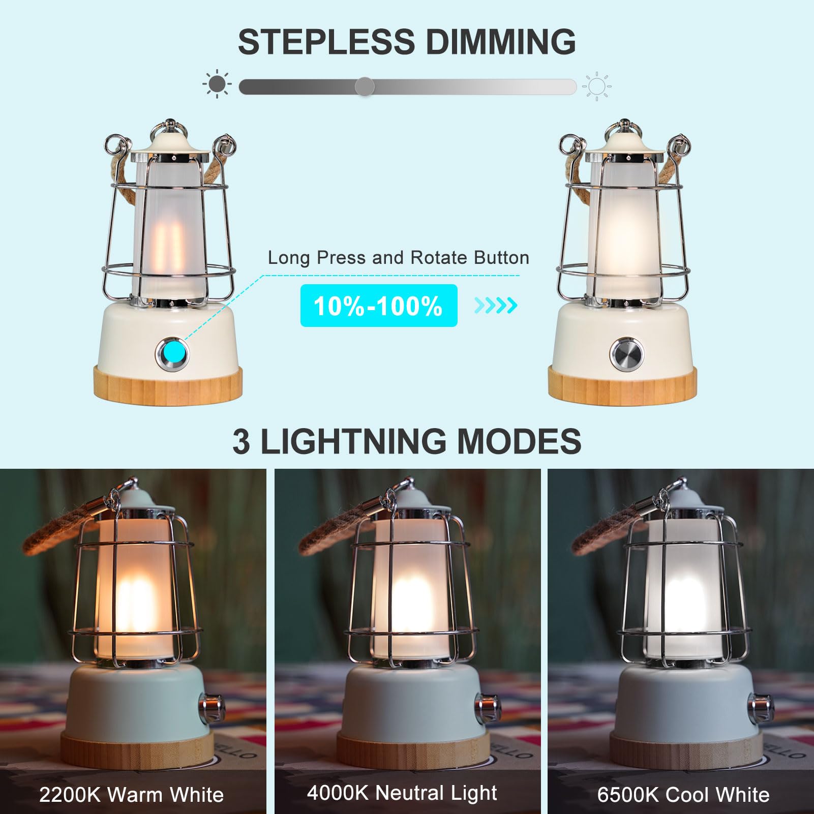 HARPER LIVING Linterna LED retro recargable para camping, resistente al agua, 6 W, 370 lúmenes, batería externa de 5000 mAh, regulable y con cambio de color, ideal para salón