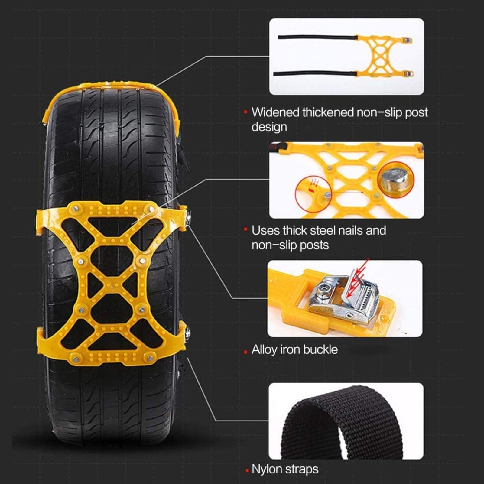Chaînes à Neige pour pneus de Voiture Chaînes à Neige 6pcs Chaussettes à Neige Chaînes à Neige antidérapantes pour la sécurité routière Convient aux Roues de 165 mm-265 mm/13 pou