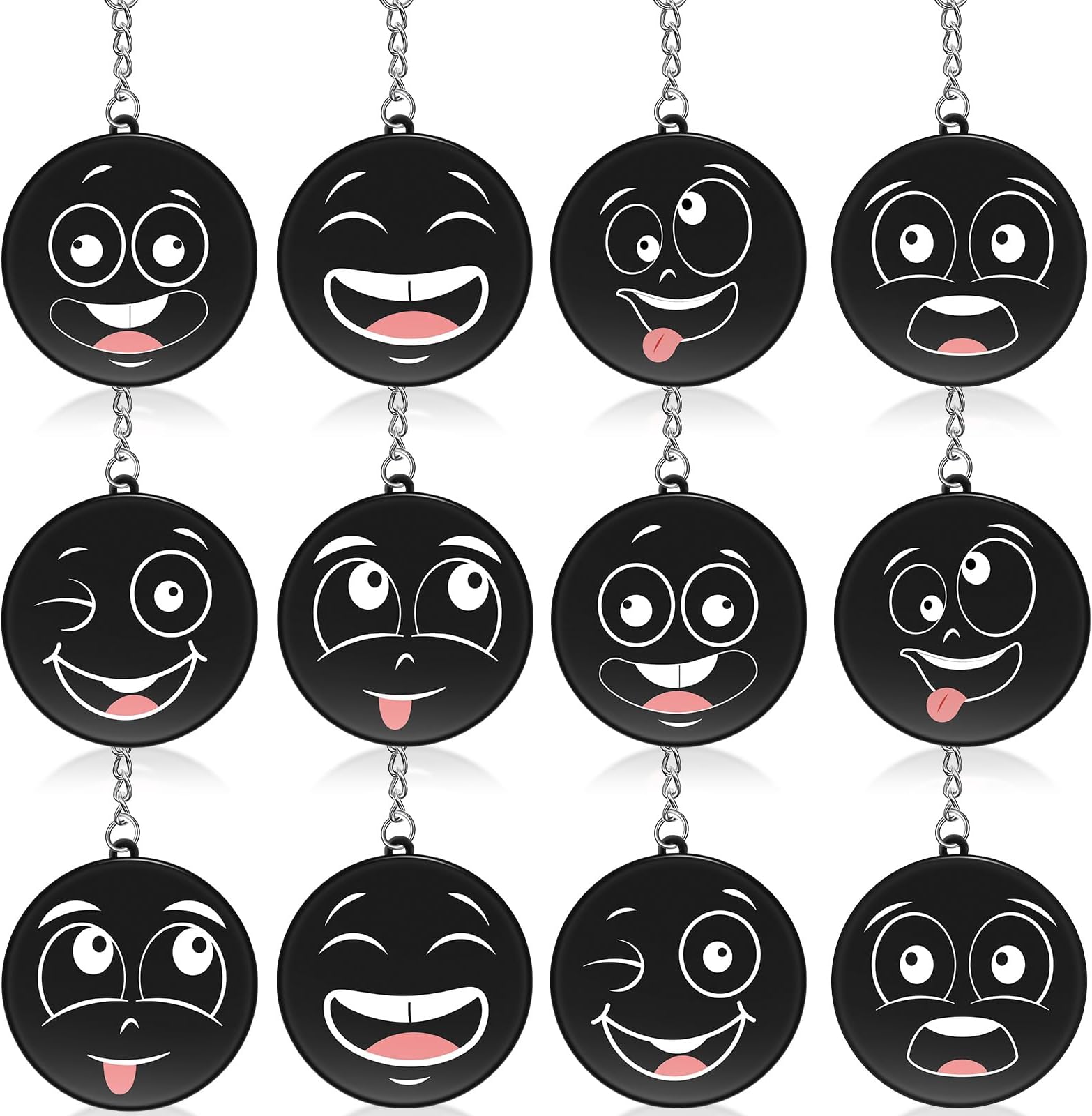 Hockey Puck Keychains Valentiens Day Classroom Exchange Gifts Mini Black Hockey Puck Emotions Face Keyring Stress Toy Gifts for Winter Sports Party Favors Coach Team Prizes