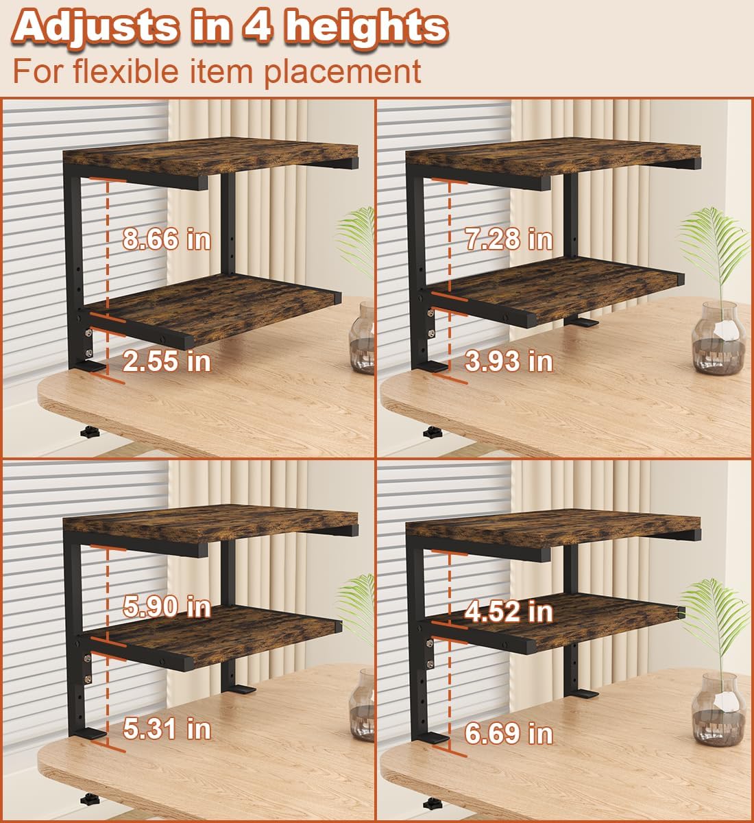 Mondazie Clamp on Desk Organizer Shelf, Heavy-Duty Desk Extender Side Table with 2-Tier Adjustable Storage Shelves for Desktop Accessories, Gaming Devices, Black