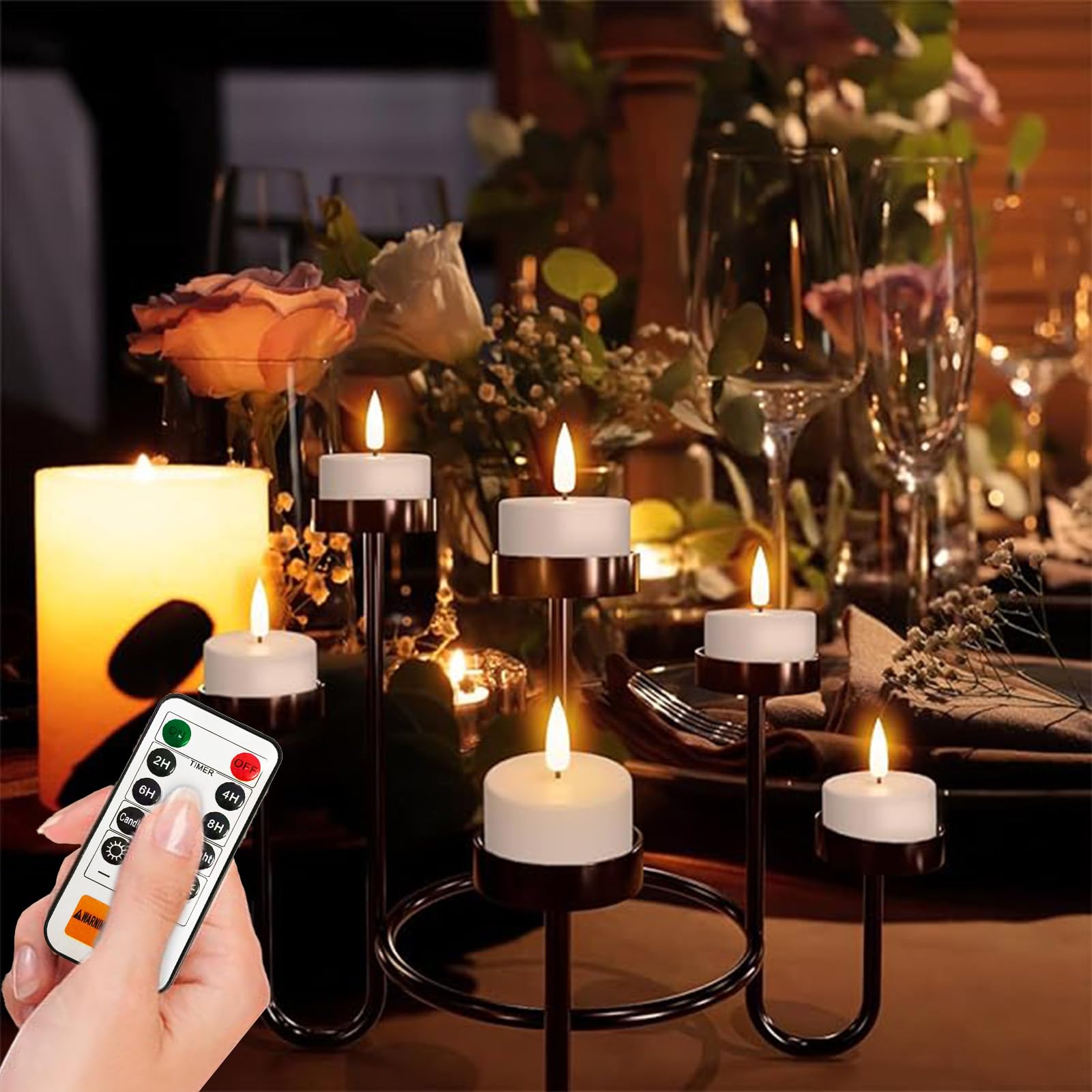 MeYuxg Led Teelichter mit Timer, 6 Stück Wiederaufladbare Teelichter, LED Kerzen Flackernd für Zimmer Wohnzimmer Halloween Weihnachten Tisch Party Deko Beleuchtung