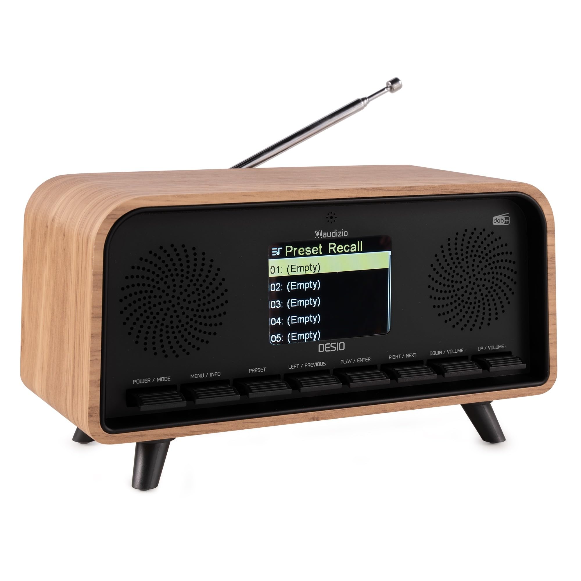 Audizio Desio Radio Dab/Dab+/FM avec BT 5.0, Écran Couleur 2,4", Port USB et Entrée AUX 3,5 mm, Design Rétro Couleur Chêne, Alarme et Minuterie, Idéale pour Salon, Cuisine ou Chambre