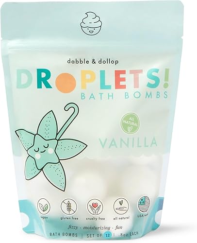 Dabble & Dollop Bombas de baño de vainilla, bombas de baño 100% naturales para niños, fabricadas en Estados Unidos, gaseosas, hidratantes,
