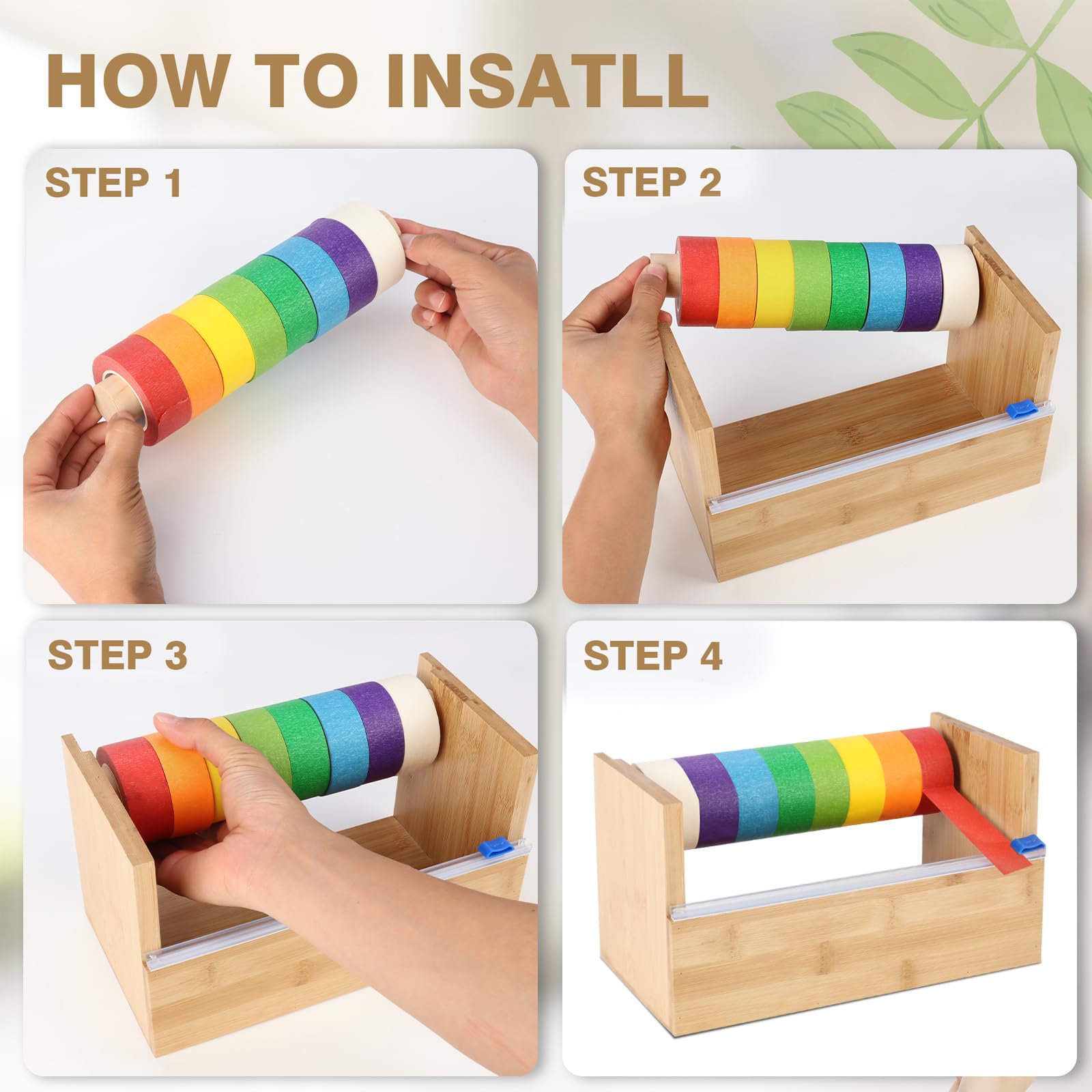 Dispensador de cinta adhesiva de madera de 9.6 x 5.5 x 5 pulgadas, dispensador de cinta para manualidades, dispensador de cinta multirollo, dispensador de cinta, soporte de rollo de cinta para niños,