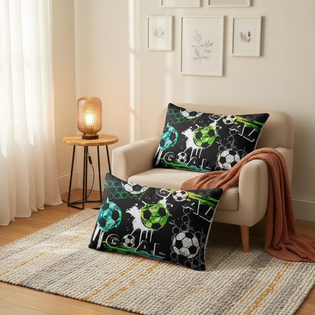 AILONEN Soccer Print Comforter Set for Boys Teens Twin Size 3Pcs, Football Sports with Blue Green White Soccer Pattern Bedding Set,Soft Microfiber,1 Quilt and 2 Pillowcases