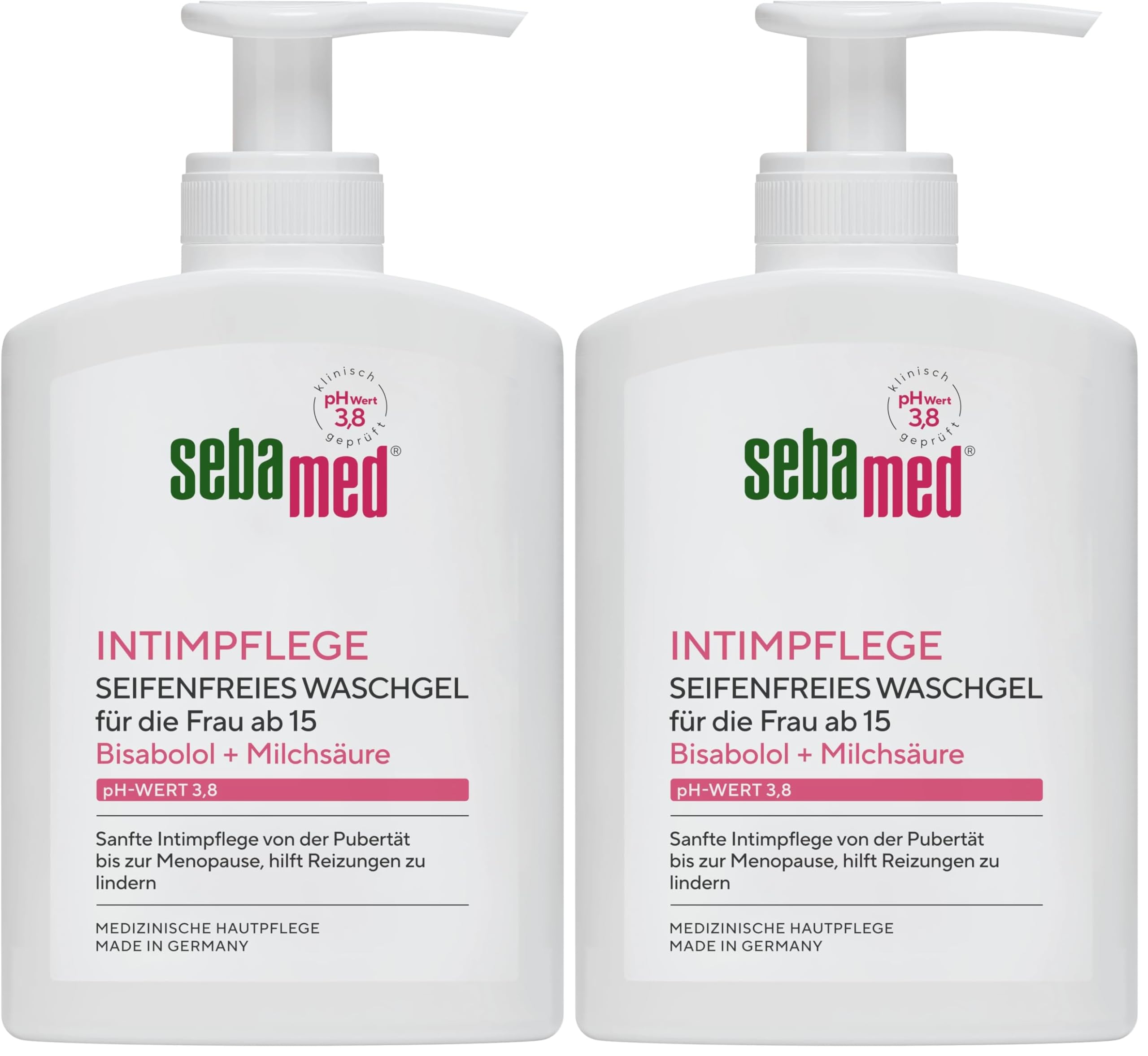 Sebamed Intim-Waschgel mit dem pH-Wert 3,8, für die Frau ab 15, sanfte Intimpflege von der Pubertät bis zur Menopause, Bisabolol und Milchsäure helfen, Reizungen zu lindern, 200 ml (Packung mit 2)