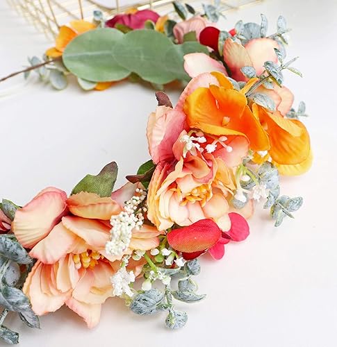 Miniatura 6 de Vivivalue Corona floral para mujer, diadema de flores bohemias, corona para el cabello, diadema floral, aureola, fiesta de boda
