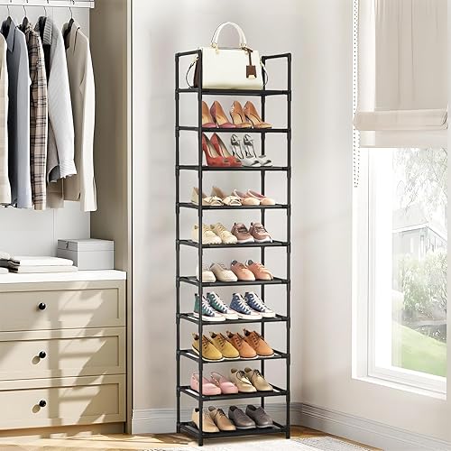 Miniatura 7 de barsone Zapatero de 10 niveles, 20-25 pares de organizador de zapatos, estante de almacenamiento, estante de almacenamiento de torre, estantes de