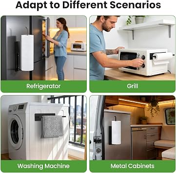 Paper Towel Holder, Magnetic Paper Towel Holder for Fridge, Toilet Paper Roll Holder Magnet Towel Rack Wall Mount Fridge Organizer for Paper Towels Rolls Bathroom Pantry RV Kitchen Storage