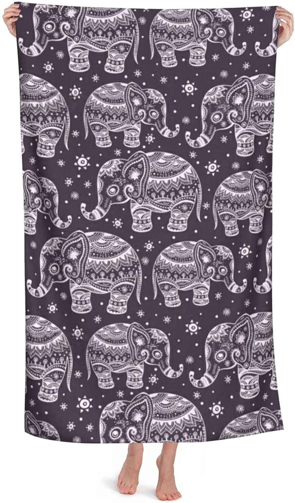 Toalla de Playa Grande 80x130cm,Elefante Lindo de la Historieta ,Toalla Microfibra,Suave,Absorbente Viaje Toallas de Mano de Hombres,Niños,Natación,Playa,Camping