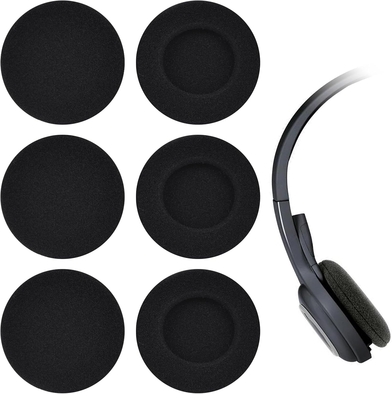 Pack of 6 Headphones Ear Pads, Replacement Ear Cushions for Headphones, 45 mm Replacement Ear Pads Made of Soft, Earphones Pad Replacement Sponge Covers Headphones Soft Ear Covers (Black)
