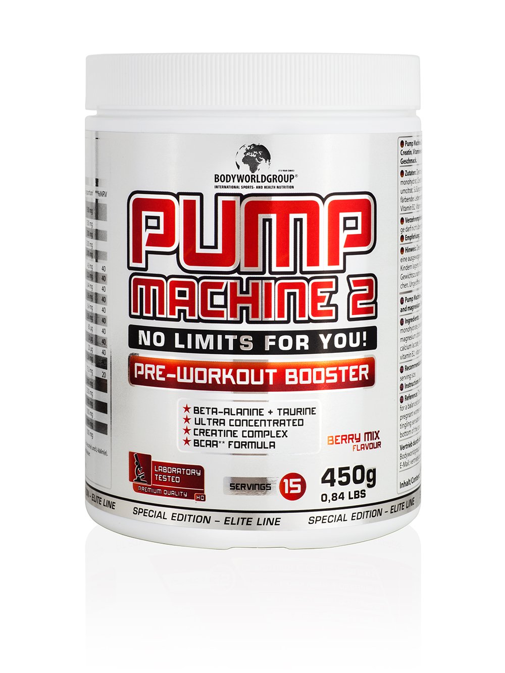 BWG Pump Machine 1, Pre Workout Booster (mit Koffein), Special Edition - Elite Line (mit Dosierlöffel) Cherry Fresh Geschmack - 800g Dose