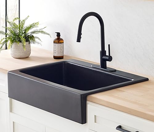 Miniatura 4 de Parker - Fregadero de cocina estilo casa de campo de 34 pulgadas, color negro mate, 34 pulgadas, de ajuste rápido, con 3 agujeros y kit de cuidado