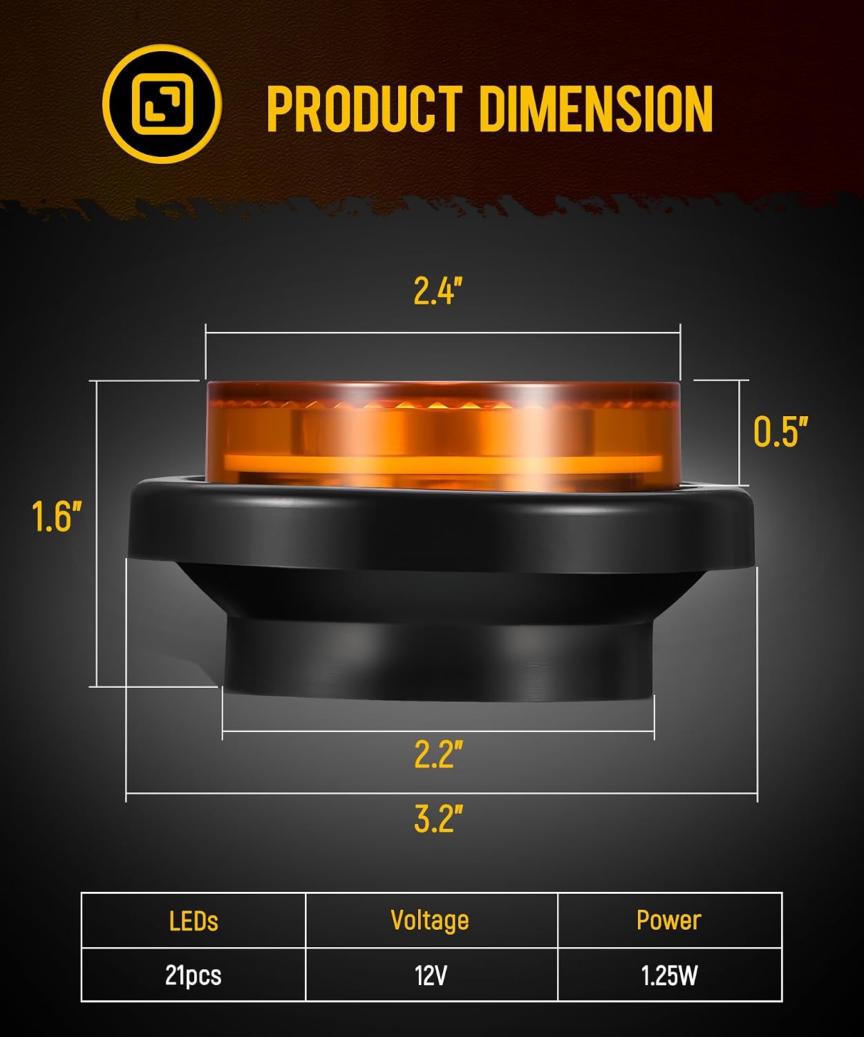 Partsam 10Pcs 2.5 inch Round Amber 21 LED Trailer Marker Lights, Clearance Light with Pigtail and Grommets for Camper RV Semi-trucks Flatbeds